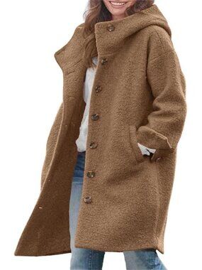 Women's Brown Breasted Long Wool Coat with Hood Winter Trench Coat Jackets